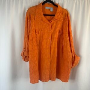 Liz & Me Womens Shirt Top Tunic Size:3X 
Orange Button Up 3/4 Sleeve